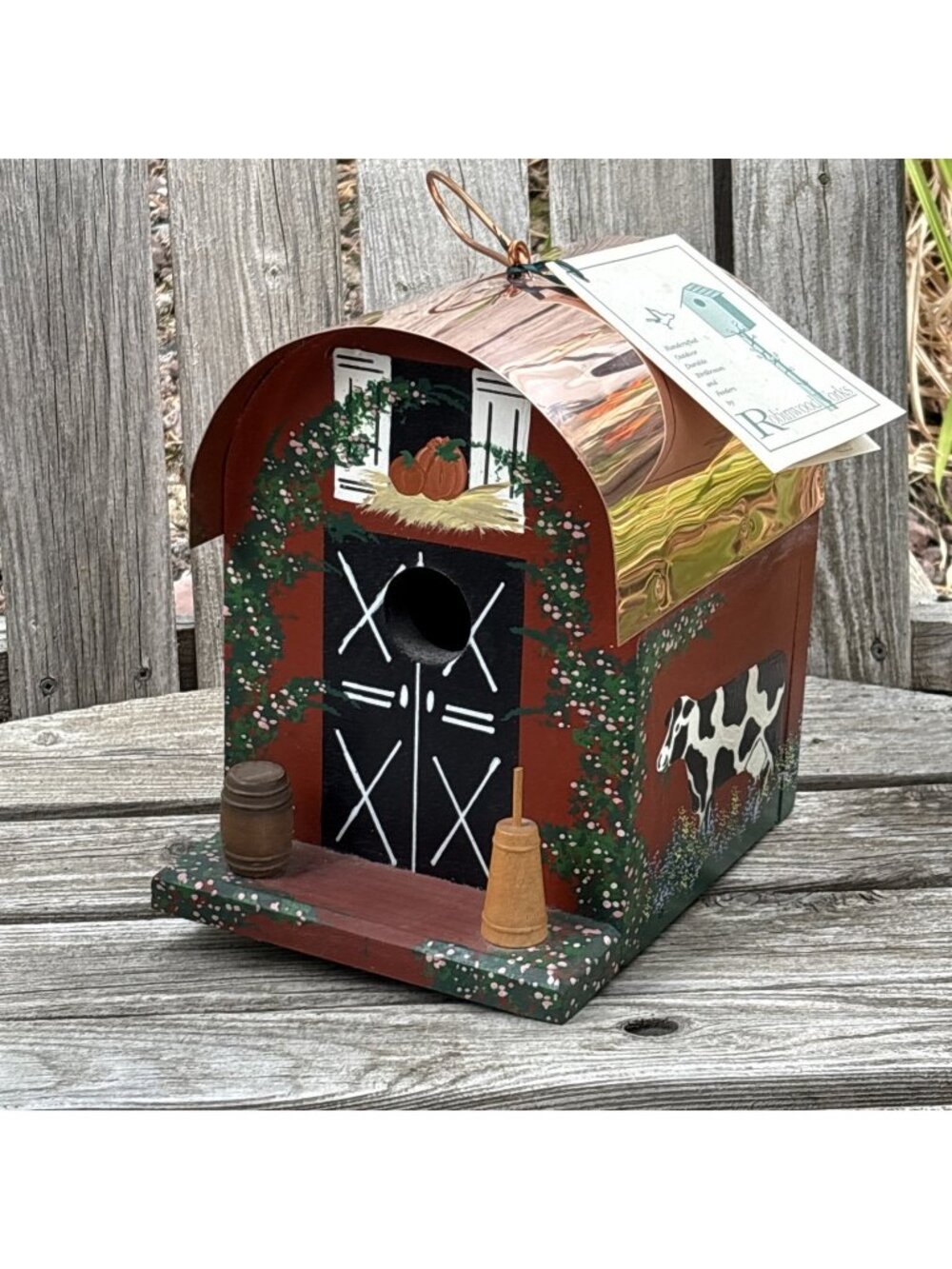 Vtg Robinwood Works Birdhouse Copper Roof Full Size Folk Art Hand Painted Barn